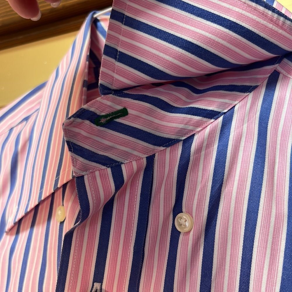 EUC Men's Striped Shirt - Pink and Blue - Picture 10 of 12